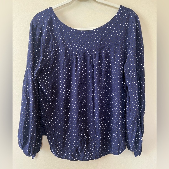 Maeve by Anthropologie long sleeve top women S blue business casual‎ polka dot - Picture 2 of 7